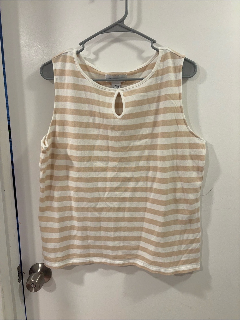 croft & barrow Beige and White Striped Keyhole Tank
